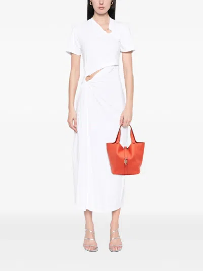 Pre-owned Hermes 2017 Clemence Picotin Lock 26 Handbag In Orange