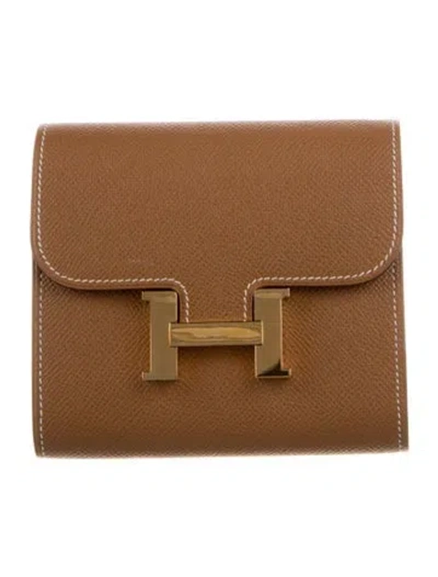 Pre-owned Hermes 2017 Constance Compact Wallet In Brown