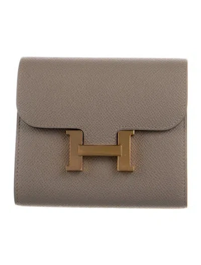 Pre-owned Hermes 2017 Constance Compact Wallet In Gray