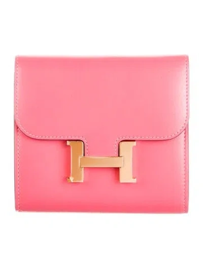 Pre-owned Hermes 2017 Constance Compact Wallet In Pink