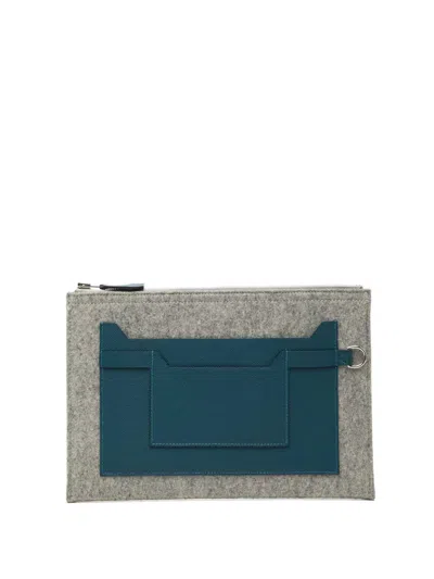 Pre-owned Hermes 2017 Epsom And Felt Toodoo 29 Clutch Bag In Blue