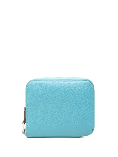 Pre-owned Hermes 2017 Epsom Azap Silk In Compact Wallet Small Wallets In Blue