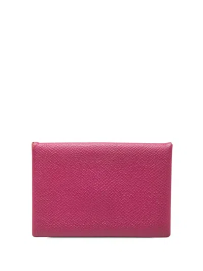 Pre-owned Hermes 2017 Epsom Calvi Card Holder In Pink