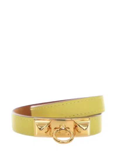 Pre-owned Hermes 2017 Epsom Rivale Double Tour Bracelet M Costume Bracelet In Gold