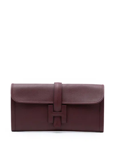 Pre-owned Hermes 2017 Evercolor Jige Elan 29 Clutch Bag In Red