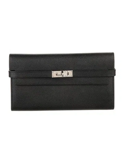 Pre-owned Hermes 2017 Kelly Classic Wallet In Black