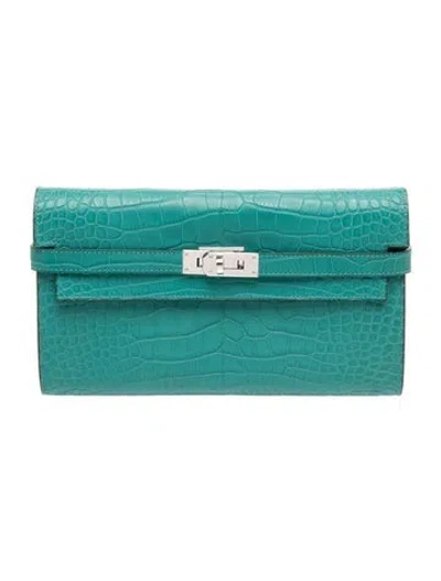 Pre-owned Hermes 2017 Kelly Classique Wallet In Blue