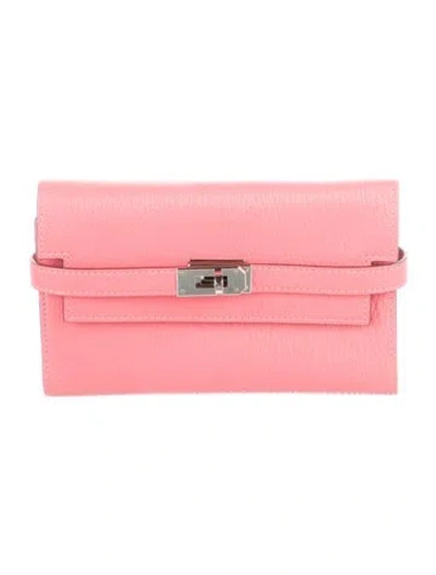 Pre-owned Hermes 2017 Kelly Depliant Medium Wallet In Pink