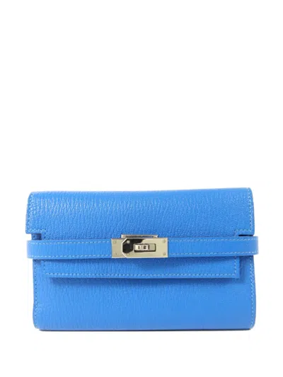 Pre-owned Hermes 2017 Kelly Trifold Wallet In Blue