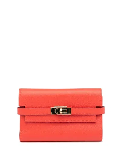 Pre-owned Hermes 2017 Medium Epsom Kelly Depliant Wallet Small Wallets In Red