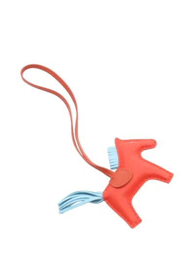 Pre-owned Hermes 2017 Milo Lambskin And Swift Grigri Rodeo Pegase Bag Charm Pm Key Chain In Orange