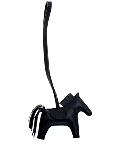 Pre-owned Hermes 2017 Milo Lambskin Grigri Rodeo Bag Charm Pm Key Chain In Black