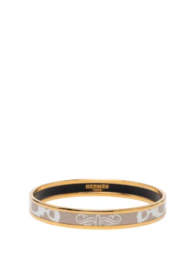 Pre-owned Hermes 2017 Narrow Brides De Gala Tattoo Enamel Bangle 65 Costume Bracelet In Brown