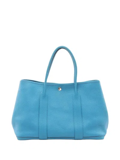 Pre-owned Hermes 2017 Pm Garden Party Leather Tote Bag In Blue