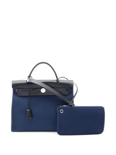 Pre-owned Hermes 2017 Pm Herbag Single-handle Tote Bag In Blue