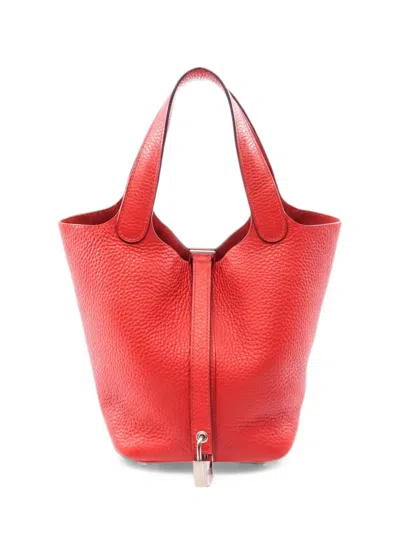 Pre-owned Hermes 2017 Pm Picotin Lock Leather Tote Bag In Red