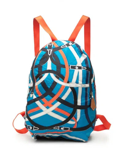 Pre-owned Hermes 2017 Silk And Barenia Cavalcadour Airsilk Backpack In Orange