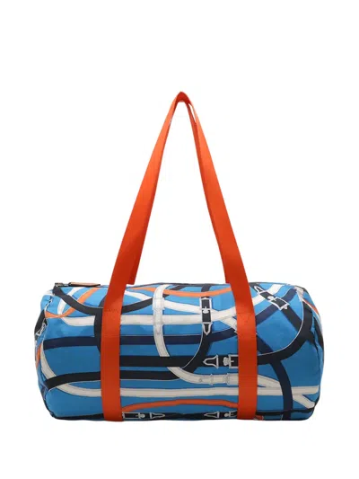 Pre-owned Hermes 2017 Silk And Barenia Cavalcadour Airsilk Duffle Bag 38 Travel Bag In Blue