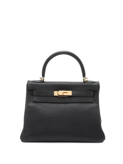 Pre-owned Hermes 2017 Special Order Clemence Verso Kelly Ii Retourne 28 Satchel In Black