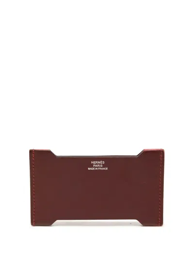 Pre-owned Hermes 2017 Tadelakt And Sombrero Manhattan Card Holder In Red