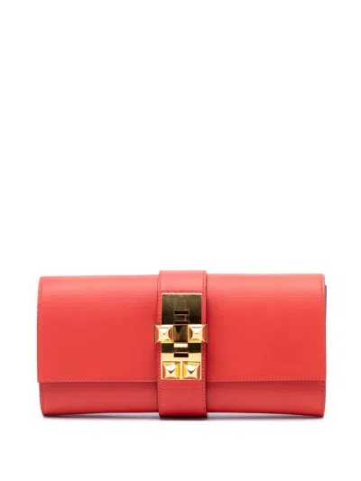 Pre-owned Hermes 2017 Tadelakt Medor 23 Clutch Bag In Red
