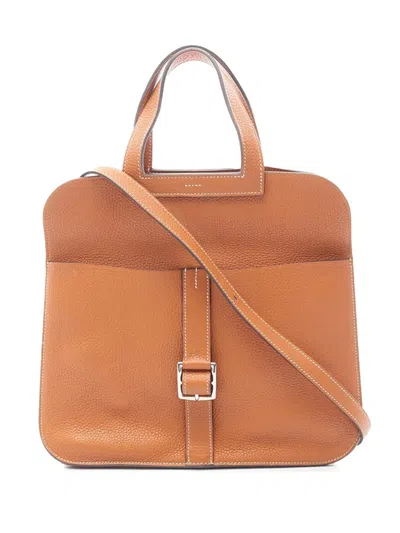 Pre-owned Hermes 2017 Taurillon Clemence Halzan 31 Satchel In Brown