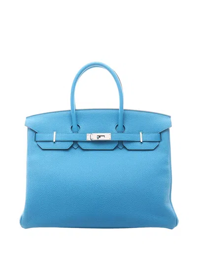 Pre-owned Hermes 2017 Togo Birkin Retourne 35 Handbag In Blue
