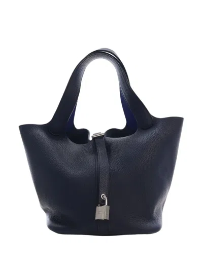 Pre-owned Hermes 2017 Togo Picotin Lock 22 Handbag In Blue