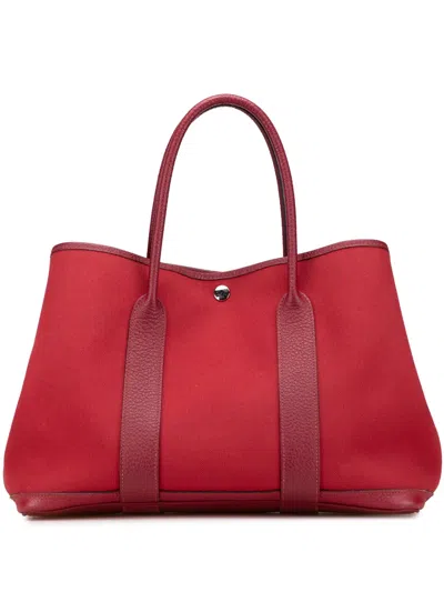 Pre-owned Hermes 2017 Toile And Negonda Garden Party 36 Tote Bag In Red