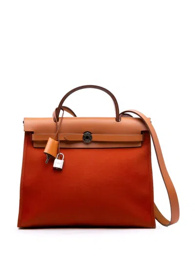 Pre-owned Hermes 2017 Toile Herbag Zip 31 Satchel In Orange