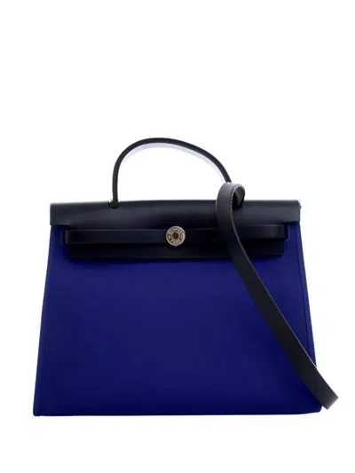 Pre-owned Hermes 2017 Toile Herbag Zip 31 Satchel In Blue