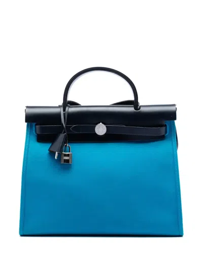 Pre-owned Hermes 2017 Toile Herbag Zip 31 Satchel In Blue