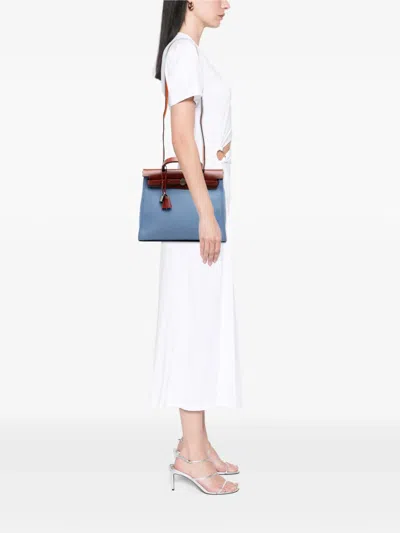 Pre-owned Hermes 2017 Toile Herbag Zip 31 Satchel In Blue