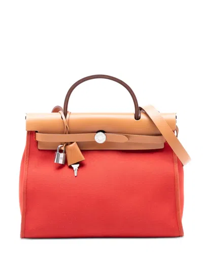 Pre-owned Hermes 2017 Toile Herbag Zip 31 Satchel In Brown