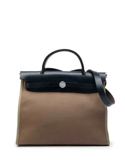 Pre-owned Hermes 2017 Toile Herbag Zip 31 Satchel In Brown