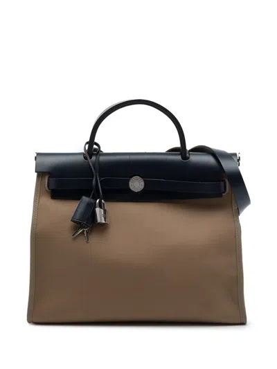 Pre-owned Hermes 2017 Toile Herbag Zip 31 Satchel In Brown