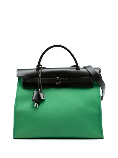 Pre-owned Hermes 2017 Toile Herbag Zip 31 Satchel In Green