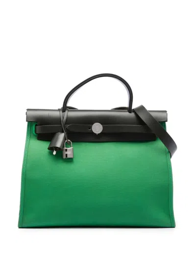 Pre-owned Hermes 2017 Toile Herbag Zip 31 Satchel In Green
