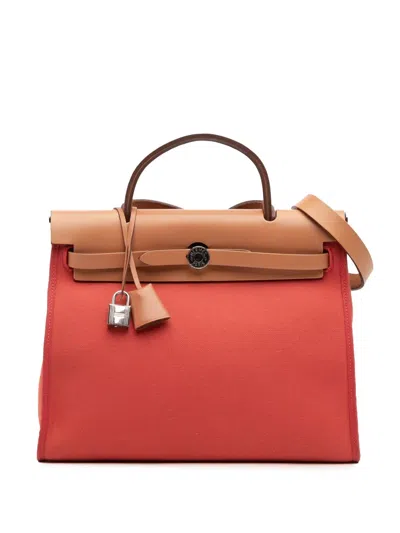 Pre-owned Hermes 2017 Toile Herbag Zip 31 Satchel In Orange