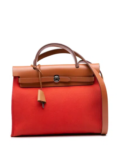 Pre-owned Hermes 2017 Toile Herbag Zip 31 Satchel In Orange