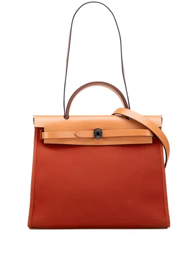 Pre-owned Hermes 2017 Toile Herbag Zip 31 Satchel In Orange