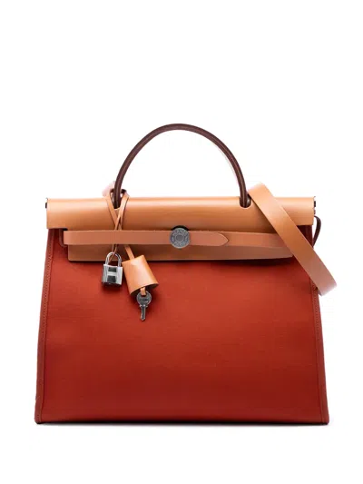 Pre-owned Hermes 2017 Toile Herbag Zip 31 Satchel In Orange