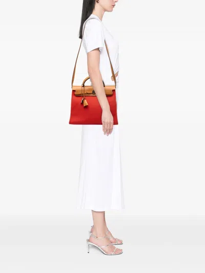Pre-owned Hermes 2017 Toile Herbag Zip 31 Satchel In Orange