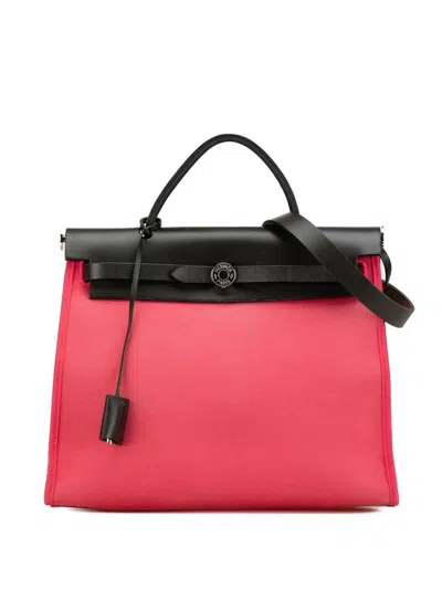 Pre-owned Hermes 2017 Toile Herbag Zip 31 Satchel In Pink