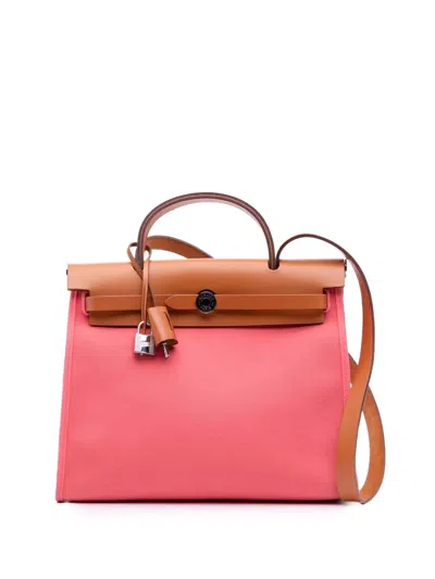 Pre-owned Hermes 2017 Toile Herbag Zip 31 Satchel In Pink