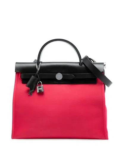 Pre-owned Hermes 2017 Toile Herbag Zip 31 Satchel In Pink