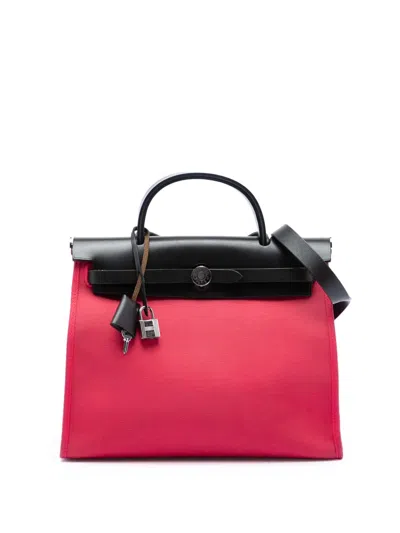 Pre-owned Hermes 2017 Toile Herbag Zip 31 Satchel In Pink