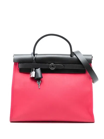 Pre-owned Hermes 2017 Toile Herbag Zip 31 Satchel In Pink