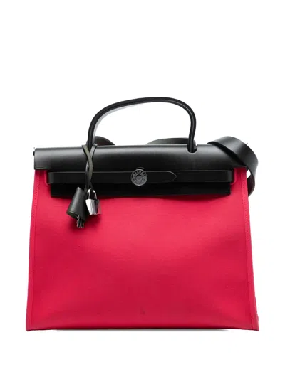 Pre-owned Hermes 2017 Toile Herbag Zip 31 Satchel In Pink