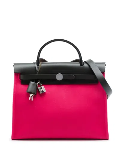 Pre-owned Hermes 2017 Toile Herbag Zip 31 Satchel In Pink